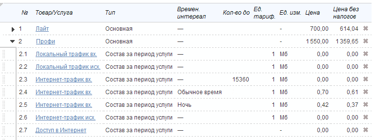 Пример тарифного плана с использованием временных интервалов