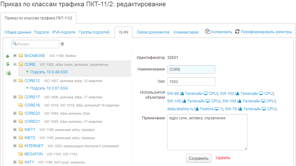 Справочник VLAN